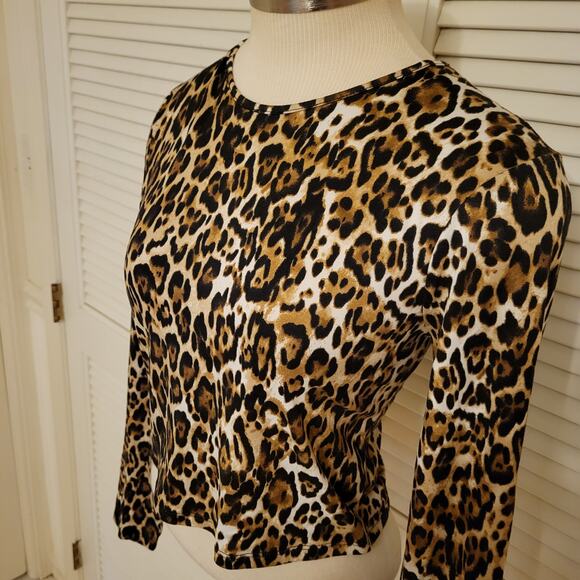 WAYF Leopard Print Stretch Crop Top Long Sleeve Small - Picture 3 of 7